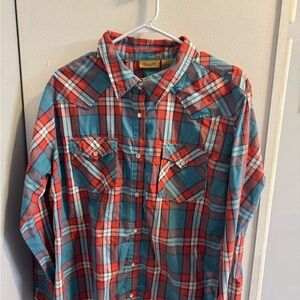 Wrangler Blue and Orange Button Down Shirt